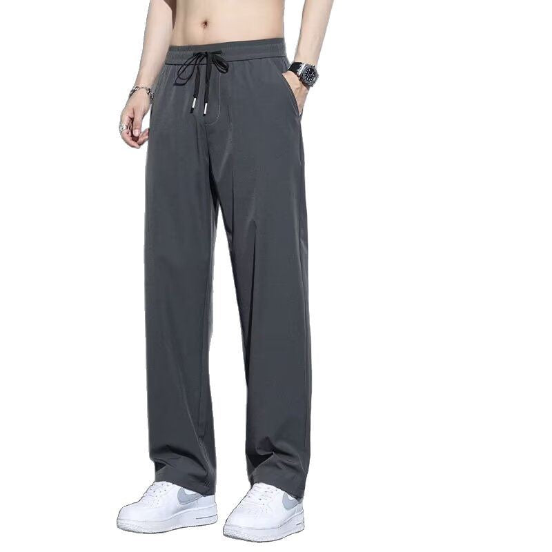 Source Factory Summer Straight Pants Men's Ice Silk Thin Loose Drapy Breathable Quick-drying Casual Sports Pants