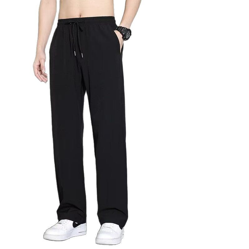 Source Factory Summer Straight Pants Men's Ice Silk Thin Loose Drapy Breathable Quick-drying Casual Sports Pants