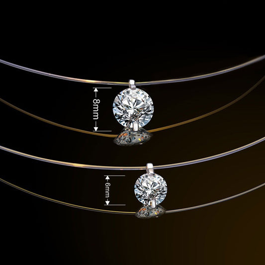 925 Silver Transparent Fishing Line Necklace Women&#039;s Clavicle Chain Elegant Invisible Mermaid Tears Single Diamond Pendant Summer New Necklace