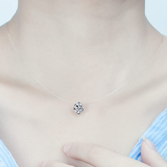 925 Silver Transparent Fishing Line Necklace Women&#039;s Clavicle Chain Elegant Invisible Mermaid Tears Single Diamond Pendant Summer New Necklace