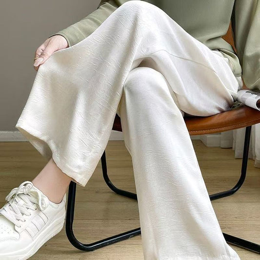 New Chinese Acetic Acid Satin Jacquard Wide Leg Pants Women&#039;s Spring And Summer Thin High Waist Dosing Narrow Style Straight Style National Style Casual Pants